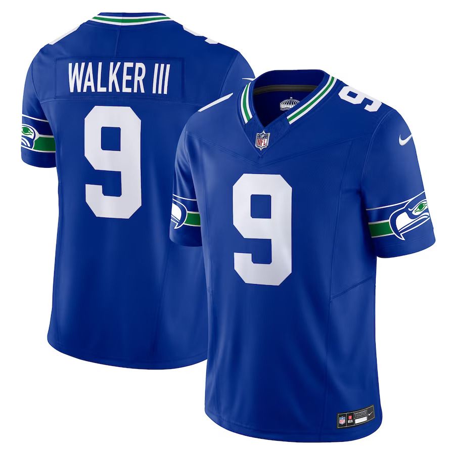 Men Seattle Seahawks #9 Kenneth Walker III Nike Royal Throwback Vapor F.U.S.E. Limited NFL Jersey
